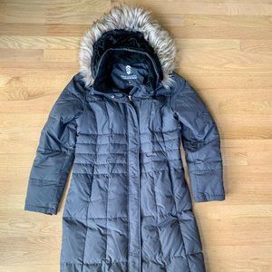 FREE COUNTRY Power Down Series Womens Long Gray Hooded Winter Parka Coat